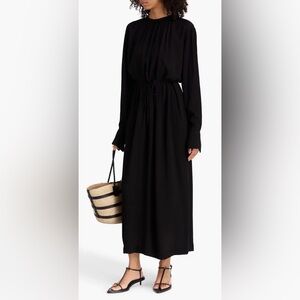 Toteme Gathered Neck Crepe Black Long Sleeve Dress